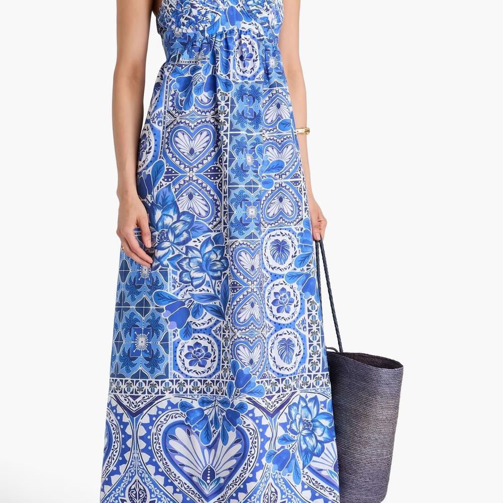 Caroline Constas Blue and White Patterned Maxi Dress